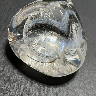 Signed Caithness Scotland Purple Pebble Glass Paperweight with clear signed pebble paperweight