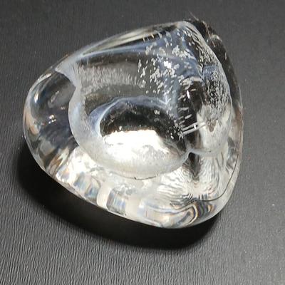 Signed Caithness Scotland Purple Pebble Glass Paperweight with clear signed pebble paperweight