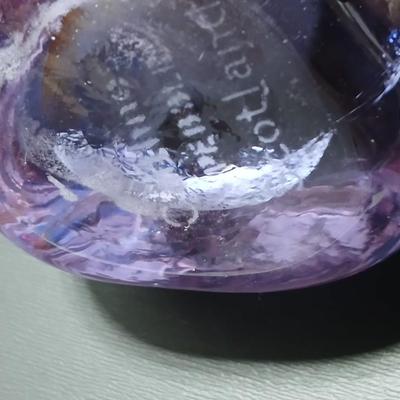 Signed Caithness Scotland Purple Pebble Glass Paperweight with clear signed pebble paperweight