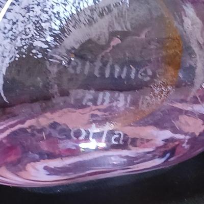 Signed Caithness Scotland Purple Pebble Glass Paperweight with clear signed pebble paperweight