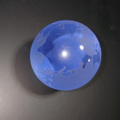 Frosted Blue World Globe Glass Paperweight Made in Italy