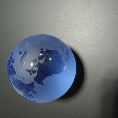 Frosted Blue World Globe Glass Paperweight Made in Italy