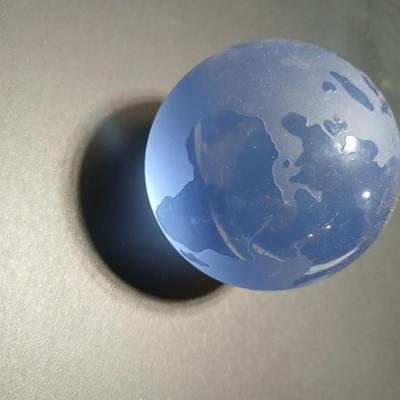Frosted Blue World Globe Glass Paperweight Made in Italy