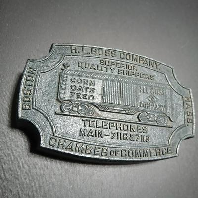 Antique H.L. BUSS COMPANY Boston Mass. Superior Quality Corn, Oats, Feed paper weight