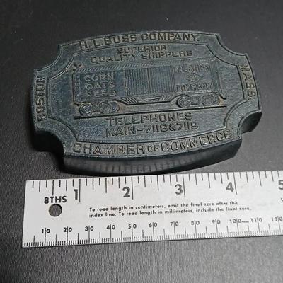 Antique H.L. BUSS COMPANY Boston Mass. Superior Quality Corn, Oats, Feed paper weight