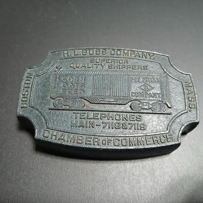 Antique H.L. BUSS COMPANY Boston Mass. Superior Quality Corn, Oats, Feed paper weight