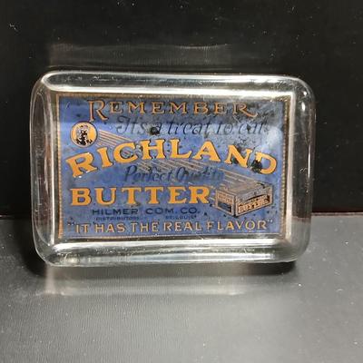 Antique Richland Butter glass paperweight It has the real flavor! Hilmer Com. Co. St Luis It's a real treat to eat!