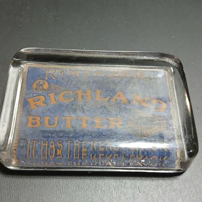 Antique Richland Butter glass paperweight It has the real flavor! Hilmer Com. Co. St Luis It's a real treat to eat!