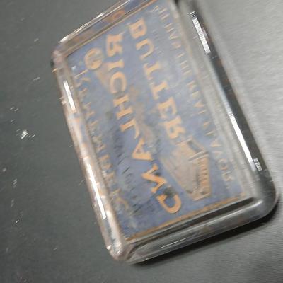 Antique Richland Butter glass paperweight It has the real flavor! Hilmer Com. Co. St Luis It's a real treat to eat!