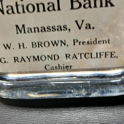 Antique The Peoples National Bank glass paperweight 1903-1923 Manassna Va.
