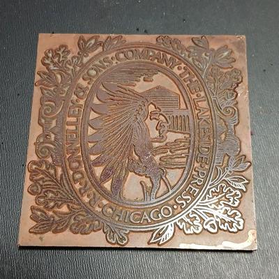 Native American Chief ink block Kopper Kard Lakeside Press Chicago and a Norcross Mellen & CO. 1892 Boston Mass. paperweight...