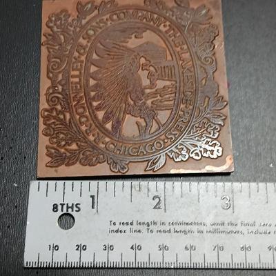 Native American Chief ink block Kopper Kard Lakeside Press Chicago and a Norcross Mellen & CO. 1892 Boston Mass. paperweight...