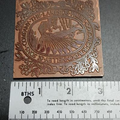 Native American Chief ink block Kopper Kard Lakeside Press Chicago and a Norcross Mellen & CO. 1892 Boston Mass. paperweight...