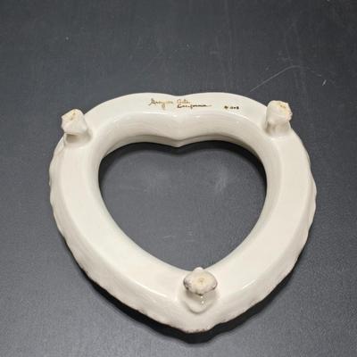 Heart Flowerpot Center Piece and Angel Christmas Ornament and a vintage beetle pin / brooch