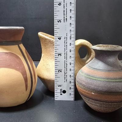 Three Small pottery vases - Brown toned Vases