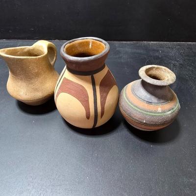 Three Small pottery vases - Brown toned Vases