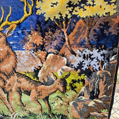 Large Antique velvet wall hanging Elk tapestry