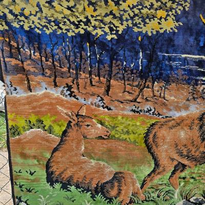 Large Antique velvet wall hanging Elk tapestry