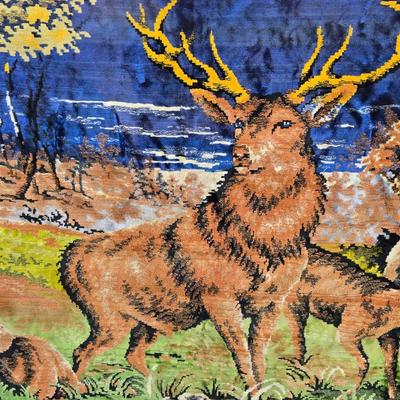 Large Antique velvet wall hanging Elk tapestry