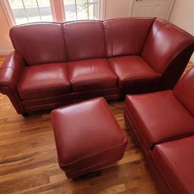Smith Brothers Red Leather Sectional Couch (LR-EL)