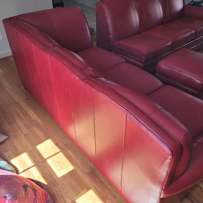 Smith Brothers Red Leather Sectional Couch (LR-EL)
