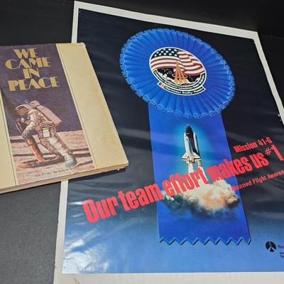 RARE! Rockwell International Space Transportation Mission 41-6 Makes us #1 Poster with We came in Peace space book
