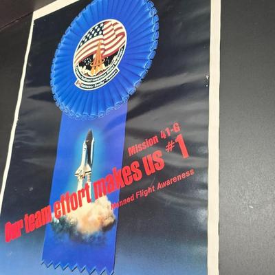 RARE! Rockwell International Space Transportation Mission 41-6 Makes us #1 Poster with We came in Peace space book