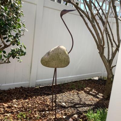O670 Large Outdoor Stone and Metal Heron Sculpture