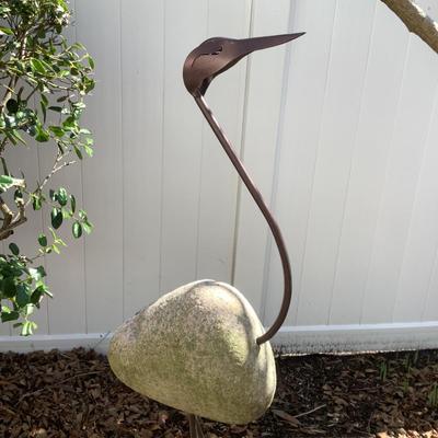 O670 Large Outdoor Stone and Metal Heron Sculpture