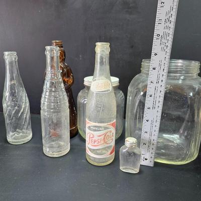 Old vintage bottles and jars -Pepsi 1950's -Mrs. Butterworth Figural Amber Glass - and more