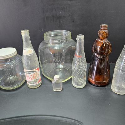 Old vintage bottles and jars -Pepsi 1950's -Mrs. Butterworth Figural Amber Glass - and more