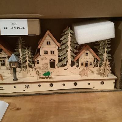 A757 Balsam Hill Wooden Lit Mantel Village