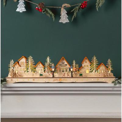 A757 Balsam Hill Wooden Lit Mantel Village