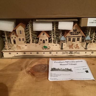 A757 Balsam Hill Wooden Lit Mantel Village