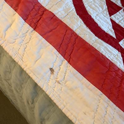 A767 Antique Handmade Red and White Basket Quilt