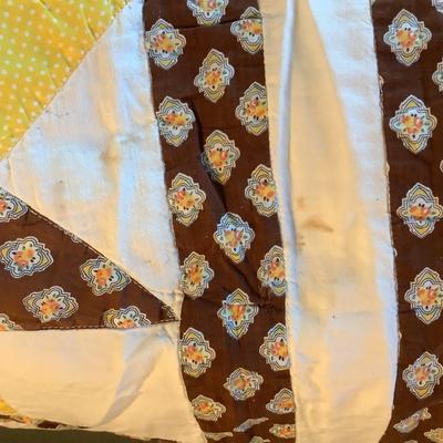 UBL768 Vintage Handmade Yellow and Brown Star Quilt