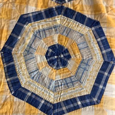 UBL769 Vintage Blue, Yellow, White Octagon Handmade Quilt
