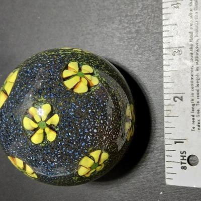 Yellow flower Glass paperweight - with blue and yellow background