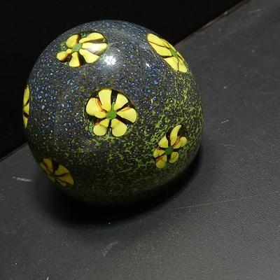 Yellow flower Glass paperweight - with blue and yellow background