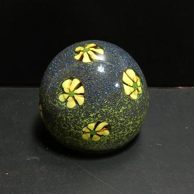 Yellow flower Glass paperweight - with blue and yellow background