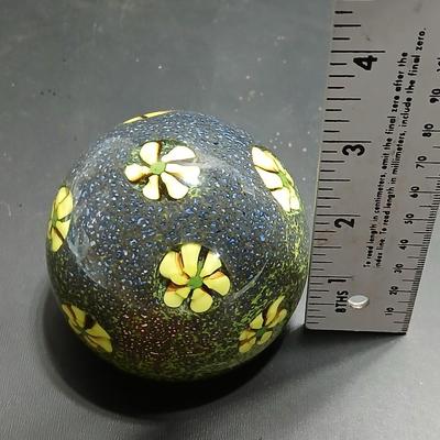 Yellow flower Glass paperweight - with blue and yellow background