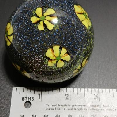 Yellow flower Glass paperweight - with blue and yellow background