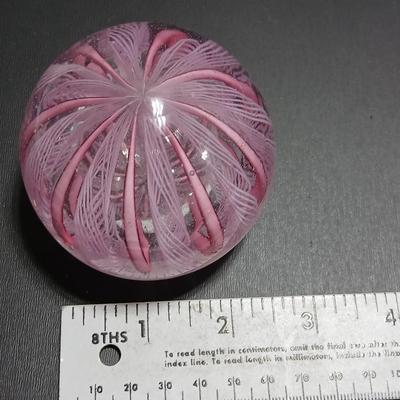 Pink and white Murano like glass paperweight - very sweet design!