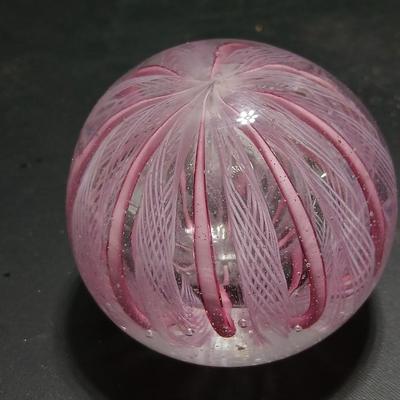 Pink and white Murano like glass paperweight - very sweet design!