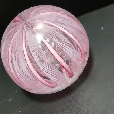 Pink and white Murano like glass paperweight - very sweet design!