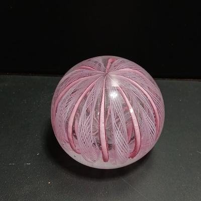 Pink and white Murano like glass paperweight - very sweet design!