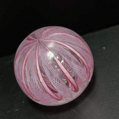 Pink and white Murano like glass paperweight - very sweet design!