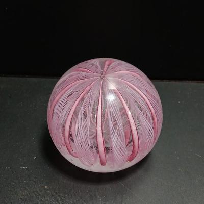 Pink and white Murano like glass paperweight - very sweet design!
