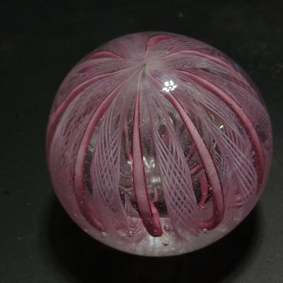 Pink and white Murano like glass paperweight - very sweet design!