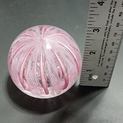 Pink and white Murano like glass paperweight - very sweet design!